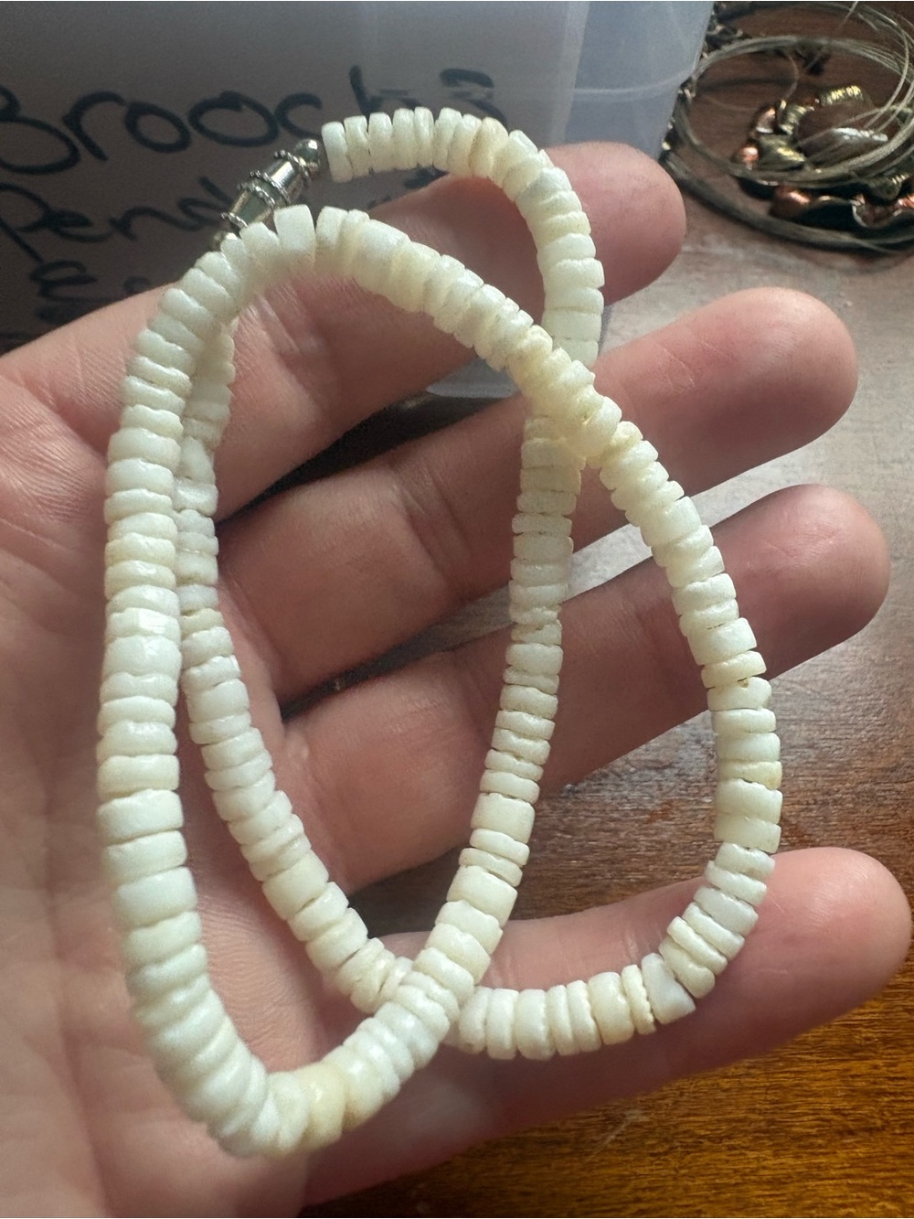 White Beaded Shell Necklace — Unbranded